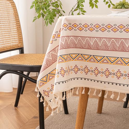 Qelus Tischdecke Outdoor Abwischbar, Gartentischdecke 90x90cm Eckig, wasserdichte Tischtücher Boho mit Quasten, Garten Tischtuch Table Cloth für Außen und Innen Balkon Küche, Bunte, 1 Stück von Qelus