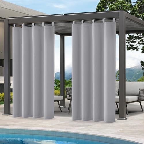 Qelus Vorhang Outdoor Wetterfest, Sonnenschutz mit Klettverschluss B132xH213cm, Außenvorhang Wasserdicht für Balkon Sichtschutz Pavillon Pergola Terrasse Garten (Hellgrau, 1Stück) von Qelus