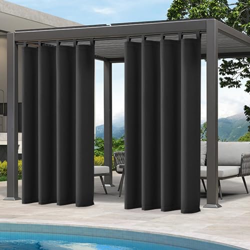 Qelus Vorhang Outdoor Wetterfest, Sonnenschutz mit Klettverschluss B132xH213cm, Außenvorhang Wasserdicht für Balkon Sichtschutz Pavillon Pergola Terrasse Garten (Tiefschwarz, 1Stück) von Qelus