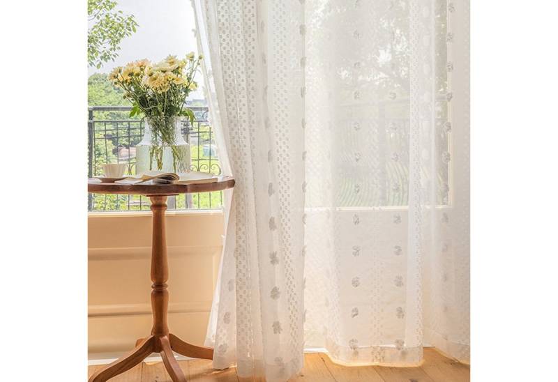Qelus Vorhang Pompons Voile Gardinen Weiß Fenstervorhang Transparent Schlafzimmer (1 St), Rutentasche von Qelus