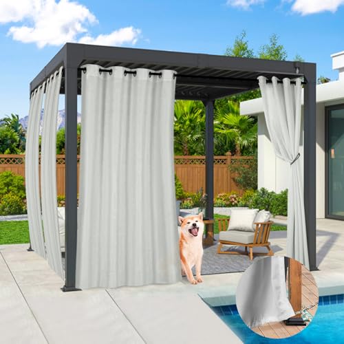 Qelus Wasserdicht Outdoor Vorhang, 2er Set Nicht Durchschaubar Outdoorvorhänge mit Ösen, Dekoschal Sonnenschutz Sichtschutz Regenschutz für Balkon Garten Terrasse Pavillon, B132xH274cm, Hellgrau von Qelus