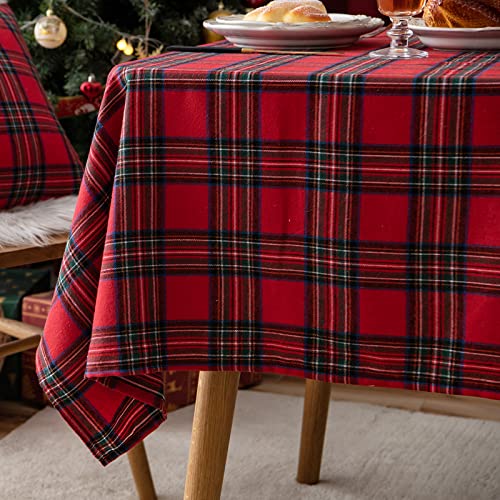 Qelus Weihnachten Tischdecke, Karierte Weihnachtstischdecke Abwaschbar Quadratisch 140x140 cm Tischdecke Rot, Baumwolle Polyester für Weihnachts Bankett Party Küche Hochzeit Tischtuch Xmas Deko von Qelus