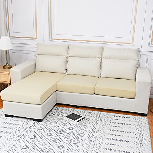 Qelus Samt Sofa Sitzkissenbezug,Stretch Couchüberzug,1 Stück Sofakissen Schonbezug,weicher Möbelschutz(Creme,3 Sitzer) von Qelus