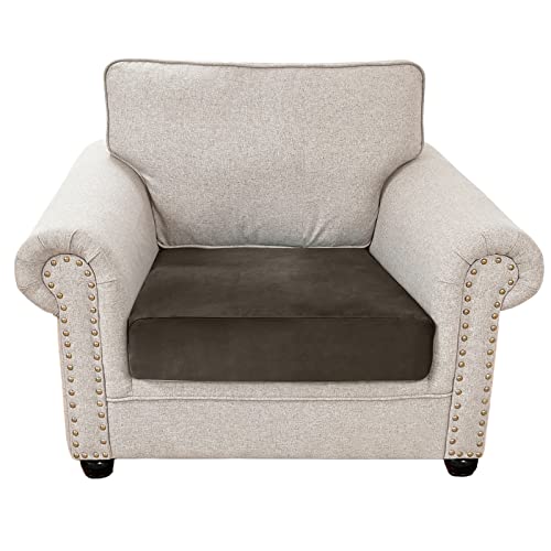 Qelus Samt Sofa Sitzkissenbezug,Stretch Couchüberzug,1 Stück Sofakissen Schonbezug,weicher Möbelschutz(Khaki,1 Sitzer) von Qelus