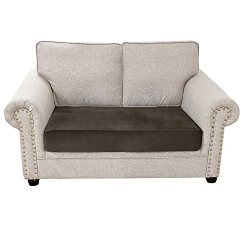 Qelus Samt Sofa Sitzkissenbezug,Stretch Couchüberzug,1 Stück Sofakissen Schonbezug,weicher Möbelschutz(Khaki,2 Sitzer) von Qelus