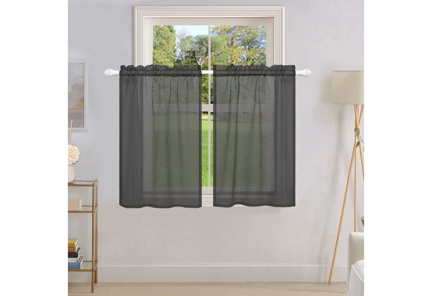 Qelus Scheibengardine Vorhänge Kurz Wasserdicht Voile Transparent Küche Fenstergardinen, (1 St), Für Bistrogardine Wohnzimmer Landhaus von Qelus