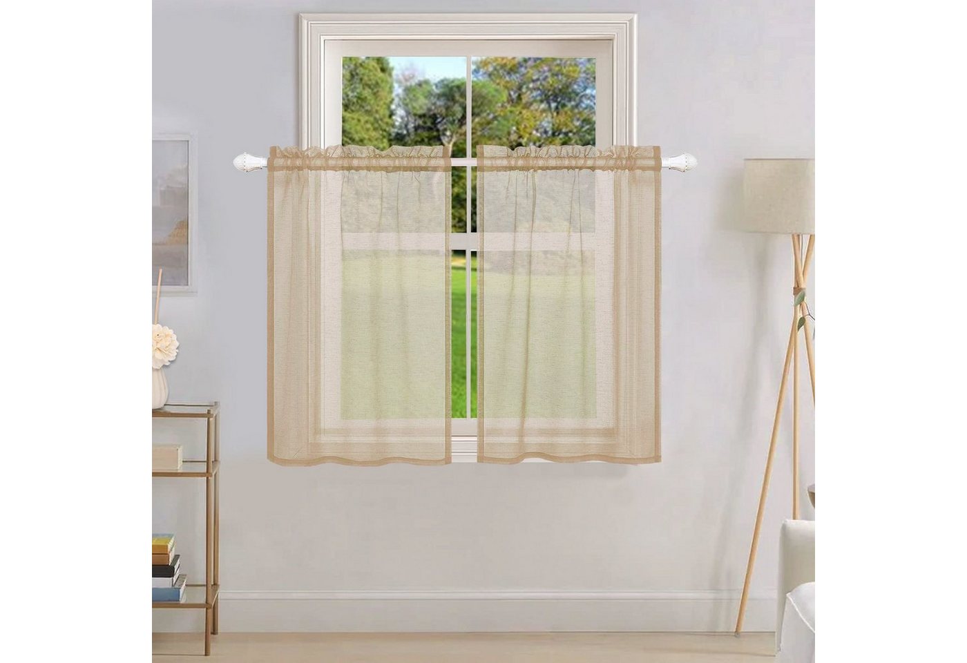 Qelus Scheibengardine Vorhänge Kurz Wasserdicht Voile Transparent Küche Fenstergardinen, (1 St), Für Bistrogardine Wohnzimmer Landhaus von Qelus