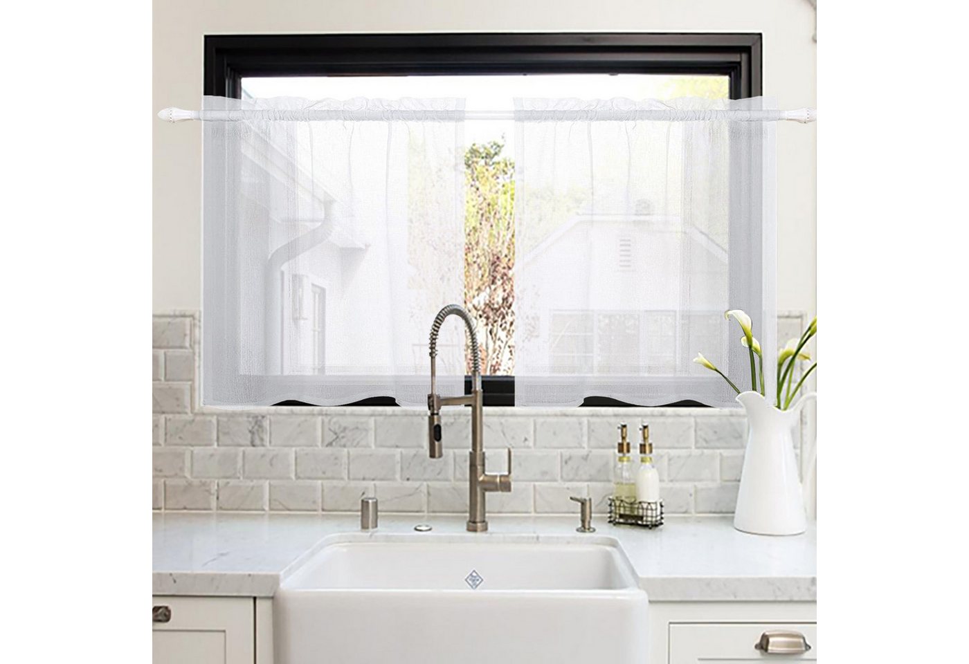 Qelus Scheibengardine Vorhänge Kurz Wasserdicht Voile Transparent Küche Fenstergardinen, (2 St), Für Bistrogardine Wohnzimmer Landhaus von Qelus
