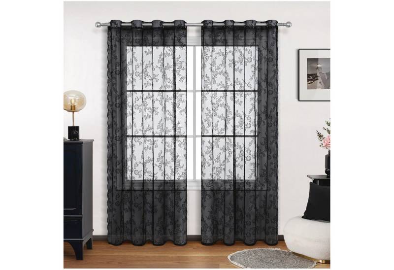 Qelus Schiebegardine Voile Vorhang Spitzenvorhang Blumen Schiebegardinen Set Gothic Deko, (2 St), Gardinen Schlafzimmer Wohnzimmer Vorhänge von Qelus