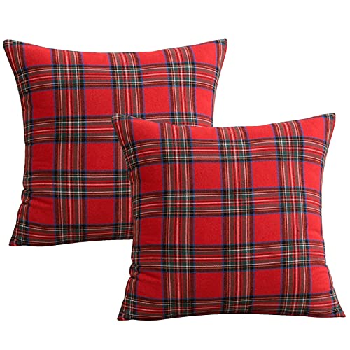 Qelus Weihnachten Kissenhüllen Kariert 2 Kissenbezug Plaid Schottischen, Weihnachtskissenbezug Dekorative 45x45cm Baumwolle Polyester, für Sofa Schlafzimmer Wohnzimmer Auto (Rot Große Kariert) von Qelus