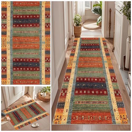Qemgrste Teppich Läufer Flur Extra Lang rutschfest Flurläufer Küchenteppich Eingangsteppich Vintage Waschbar Flur Teppich Läufer Schlafzimmer Läufer für Waschküche Eingang Badezimmer 40 x 140 cm von Qemgrste