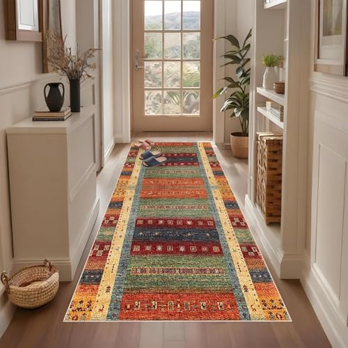 Qemgrste Teppich Läufer Flur Extra Lang rutschfest Küchenteppich Vintage Waschbar Flur Teppich Läufer Schlafzimmer Läufer Flurläufer Eingangsteppich für Waschküche Eingang Badezimmer 50 x 300 cm von Qemgrste