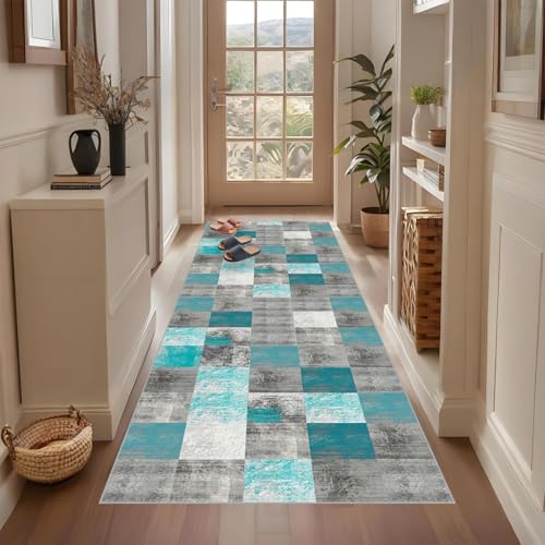 Qemgrste Teppich Läufer Flur Waschbar rutschfest Küchenläufer 40 x 60 cm Fussmatte Innen Teppichläufer Küchenteppich Modern Carpet für Küche FlurWohnraum Teppichläufer auf Maß Meterware Flurteppich von Qemgrste