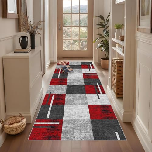 Qemgrste Teppich Läufer Flur Waschbar rutschfest Küchenläufer Küchenteppich Modern Carpet Fussmatte Innen Teppichläufer Saugfähig Teppichläufer für Küche Flur Waschküche auf Maß Meterware 60 x 250 cm von Qemgrste