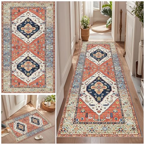 Qemgrste Teppich Läufer Flur rutschfest Flurläufer Waschbar Küchenläufer Küchenteppich Teppiche Fußmatte Lang Korridor Teppich Läufer Schlafzimmer Runner Rug Teppich Meterware für Küche 40 x 120 cm von Qemgrste