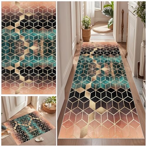 Teppich Läufer Flur Lang 50 x 160 cm Rutschfest Küche Teppich Waschbar Korridor Teppich Flurläufer Lang Korridor Teppich Läufer Flur Vintage Teppich für Wohnzimmer Küche Schlafzimmer Meterware von Qemgrste