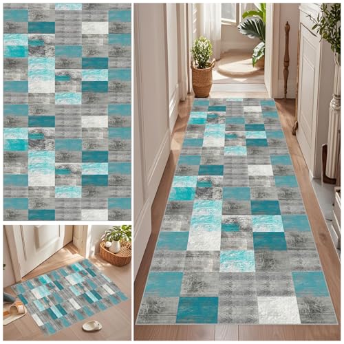 Teppich Läufer Flur Lang 60 x 120 cmRutschfest Küche Teppich Flur Vintage Teppich Lang Korridor Teppich Läufer Waschbar Korridor Teppich Flurläufer für Wohnzimmer Küche Schlafzimmer Meterware von Qemgrste