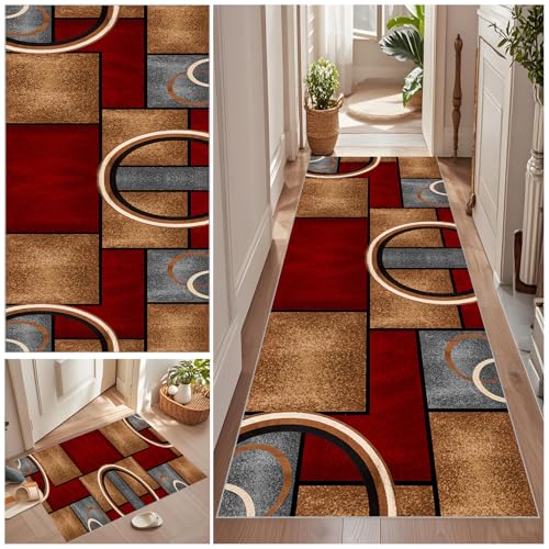 Teppich Läufer Flur Lang 70 x 200 cm Rutschfest Küche Teppich Waschbar Korridor Teppich Flurläufer Lang Korridor Teppich Läufer Flur Vintage Teppich für Wohnzimmer Küche Schlafzimmer Meterware von Qemgrste