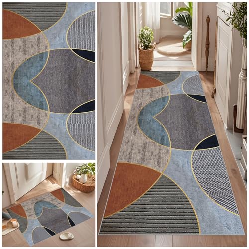 Teppich Läufer Flur Lang 80 x 250 cm Rutschfest Küche Teppich Waschbar Korridor Teppich Flurläufer Lang Korridor Teppich Läufer Flur Vintage Teppich für Wohnzimmer Küche Schlafzimmer Meterware von Qemgrste