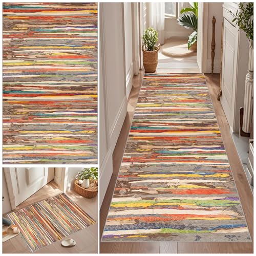 Teppich Läufer Flur Lang 80 x 300 cm Rutschfest Küche Teppich Waschbar Korridor Teppich Flurläufer Lang Korridor Teppich Läufer Flur Vintage Teppich für Wohnzimmer Küche Schlafzimmer Meterware von Qemgrste