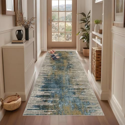 Teppich Läufer Rutschfest Teppich Läufer Flur Waschbar Teppichläufer Flur Modern Flurläufer Küchenteppich rutschfest Waschbar Korridor Teppich Läufer auf Maß Meterware Flurteppich 60 x 240 cm von Qemgrste