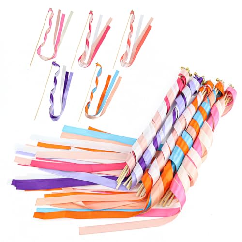 Qerutk 20 Stück gemischte Farbband-Tänzer-Stäbe, Hochzeitsschlangen, Wunschstäbe, chromatische Feenbandstäbe mit Glocken, geeignet für Party-Dekorationen, Weihnachtsbedarf Qerutk 20 Stück gemischte Farbband-Tänzer-Stäbe, Hochzeitsschlangen, Wunschstäbe, chromatische Feenbandstäbe mit Glocken, geeignet für Party-Dekorationen, Weihnachtsbedarf von Qerutk