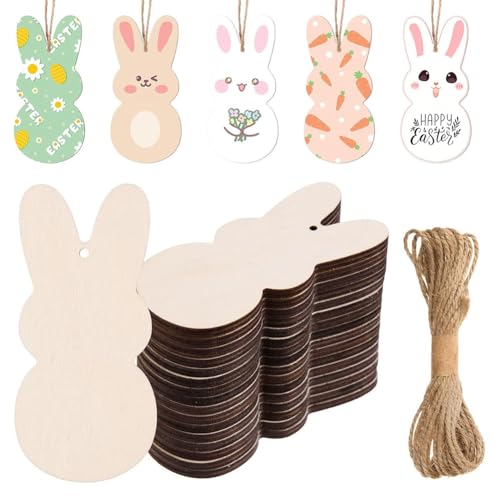 Qerwsdty 60 Stück Unfertige Osterhasen-Holzornamente, Hölzerne Häschenausschnitte zum Bemalen, Blanke -Kaninchenscheiben Qerwsdty 60 Stück Unfertige Osterhasen-Holzornamente, Hölzerne Häschenausschnitte zum Bemalen, Blanke -Kaninchenscheiben von Qerwsdty