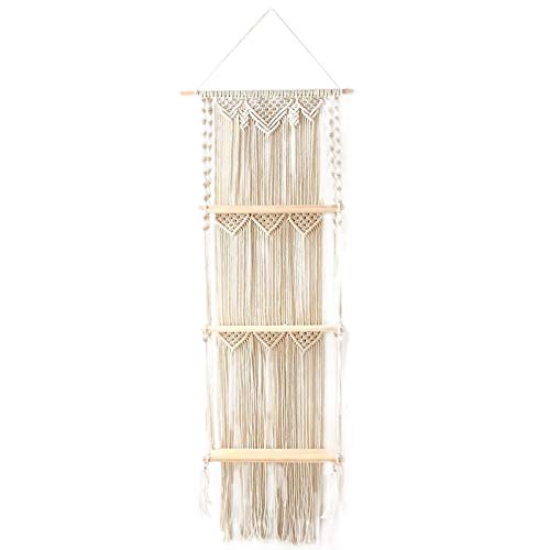 Qerwsdty Boho Makramee Wandbehang Regal 3 Tier Handgefertigte Gewebte Quaste Organizer Regale Wand Schwimmende KleiderbüGel für Wohnkultur von Qerwsdty