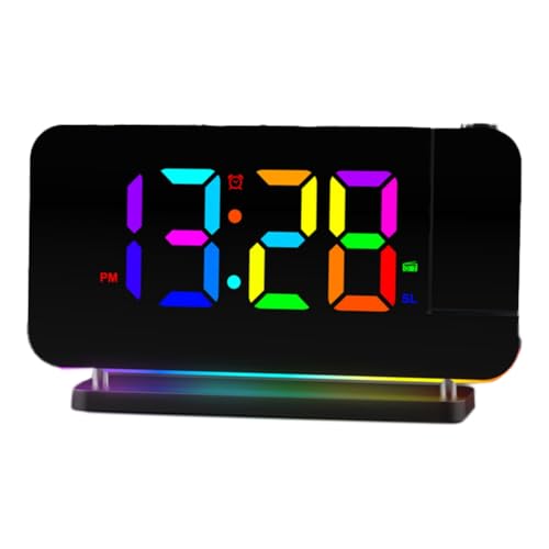 Qerwsdty FM-Radio-Projektionswecker mit RGB-Nachtlicht, LED-Anzeige, Tischwecker, Einstellbare Helligkeit, Schwarz von Qerwsdty