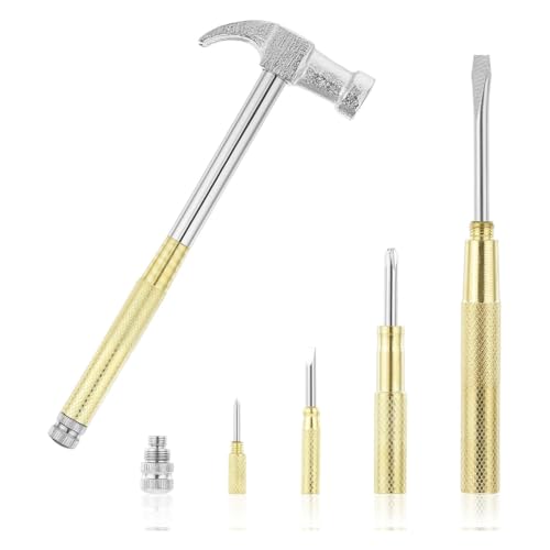 Qerwsdty Mini-Hammer 6 in 1 Kleiner Hammer Messinghammer Schraubendreher mit Schraubendreher Hämmer Handwerkzeuge Hammer zum Aufhängen Von Bildern von Qerwsdty