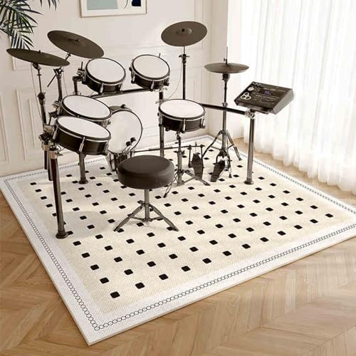 Schlagzeugteppich Schlagzeug Teppich Schallschutz Teppich rutschfest Schalldicht Drum Teppich Trommelteppich Trommel Teppich Trommelzubehör für elektrische Trommeln, Jazz-Schlagzeug-Set 170 x 140 cm von Qesjodfu