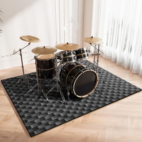 Schlagzeugteppich rutschfest Schalldicht Drum Teppich Drum Matte Trommelteppich Schlagzeug Matte Schalldichte Teppichpolster Elektronisches Jazz Schlagzeug Kit für Bass Snare Drum 160 x 140 cm von Qesjodfu
