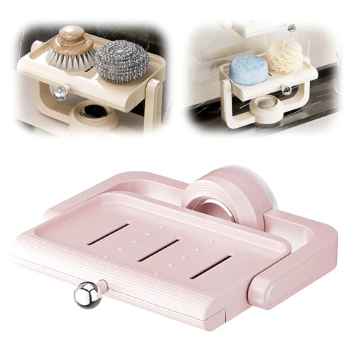 Drehbarer Saugnapf Seifenhalter, Wall-Mounted Seifenhalter 2025 Neuauflage, Kunststoff Duschseifenhalter geeignet für Handseifenhalter und Küchenschwammhalter (1, Rosa) von Qetroi