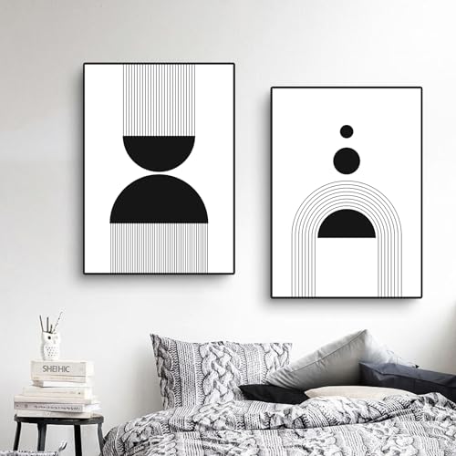 Qeuufieu 2er Set Moderne Abstrakte Poster Schwarz Weiß Leinwand Bilder Boho Wandbilder Kunstposter Wandbild für Wohnzimmer Schlafzimmer Boho Deko Ohne Rahmen (40x50cm) von Qeuufieu