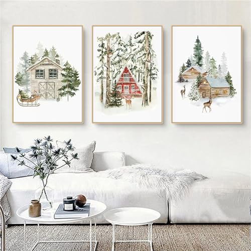 Qeuufieu 3er Weihnachten Deko Poster Moderne Winter Aesthetic Wandbilder für Wohnzimmer Schlafzimmer Deko Leinwand Bilder Wandkunst ohne Rahmen (B,21x30cm) von Qeuufieu