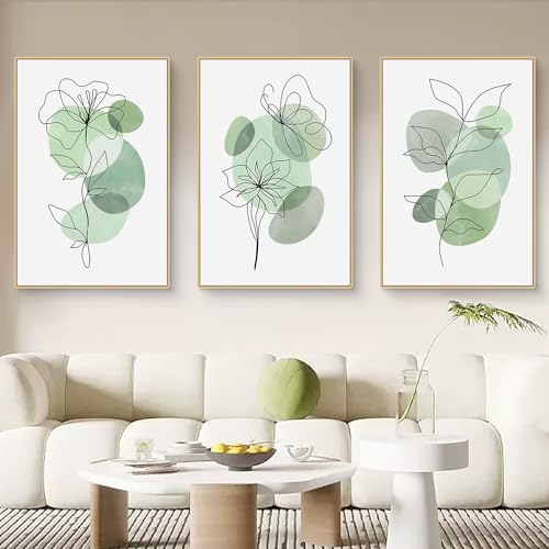 Qeuufieu Moderne Poster Set 3 Stück Premium Wandbilder Grüne Pflanze Wanddeko Bilder Boho Deko Bilder für Wohnzimmer Schlafzimmer ohne Bilderrahmen (21x30cm) von Qeuufieu