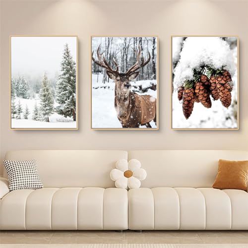 Qeuufieu Moderne Premium Wandbilder 3er Set Bilder Winter Poster Hirsche Natur Aesthetic Bilder Wandbilder, Wohnzimmer Schlafzimmer Wanddeko, ohne Rahmen (21x30cm) von Qeuufieu