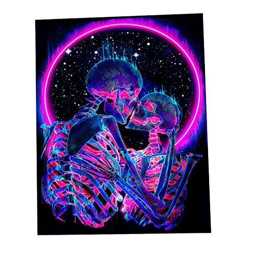 Qezodsx Blacklight Skull Tapisserie, Die Kissing Lovers Tapisserie -Reaktive Trippy Psychedelic -Wandteppiche Leuchten 51,2 X 59,1 von Qezodsx