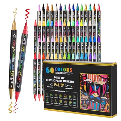 Qfdiwr Marker mit doppelter Spitze | Kreative Zeitungsstifte – 60 Acrylfarben mit feiner Spitze und Pinsel zum Malen auf Glas, Stoff, Holz Qfdiwr Marker mit doppelter Spitze | Kreative Zeitungsstifte – 60 Acrylfarben mit feiner Spitze und Pinsel zum Malen auf Glas, Stoff, Holz von Qfdiwr