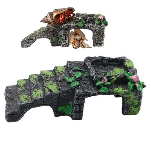 Qfdiwr Spielzeug für Bernhardiner im Aquarium, Leiter Klettern Gecko Höhle Harz mit Wasserschale, Zubehör, Stromversorgung, Dekoration, Terrarium für Freigehege, Entspannung, Eidechsen, Spiel von Qfdiwr