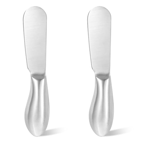 2 Stück Buttermesser Klein Frühstücksmesser Edelstahl Käsemesser Streichmesser Set Dessertmesser Set Marmelade Messer Tafelmesser Brötchenmesser Creme Brotzeitmesser für Sahne und Käse (13.5 cm) von QfwdfcTrenz