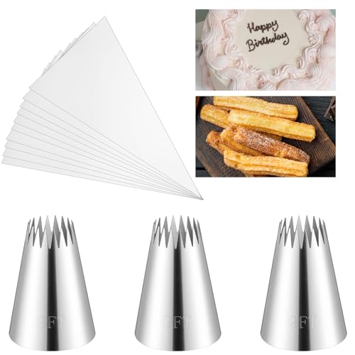 3er Set Spritzbeutel und Tüllen aus Edelstahl Offene Sterntüllen mit Spritzbeuteln 9FT Spritztülle mit 10 Einwegbeuteln Französische Sterntüllen für Cupcakes, Zuckerguss, Kuchen Dekoration von QfwdfcTrenz
