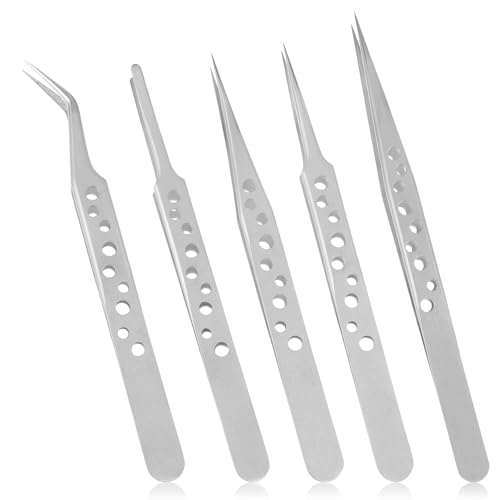 5 Stück Sanhooii Pinzetten Set Pointed & Curved Tips Sharp Tweezers unterschiedlichen spitzen und gebogenen Spitzen für Kunsthandwerk, Schmuck, Wimpernverlängerungen von QfwdfcTrenz