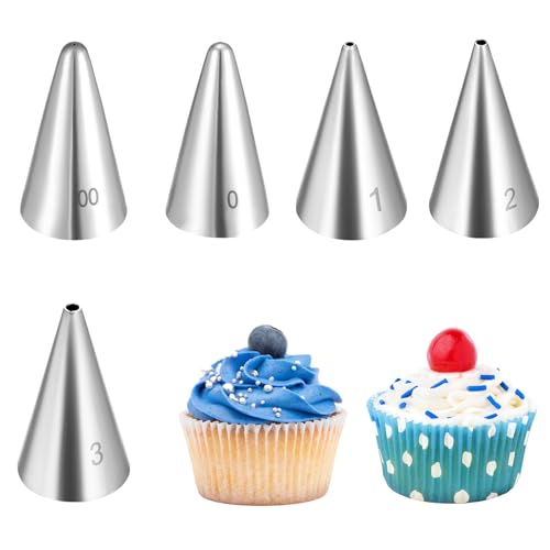 5 Stück Professionelle Lochtülle Rund Spritztüllen zum Zeichnen Schreiben Spritzgebäck Spritzspitzen Krapfen für Cupcakes Torten Brandteig Dekoration kompatibel mit Spritzbeutel von QfwdfcTrenz
