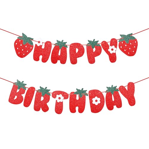Erdbeere Geburtstag Banner, Glitzer Erdbeere Wimpelkette Girlande, Erdbeeren Geburtstag Party Dekoration für Babyparty, Erdbeeren Thema Geburtstage Girlande für Geburtstage Party Hängende Dekorationen von QfwdfcTrenz
