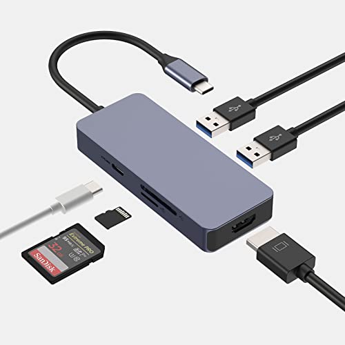 6 in 1 USB C HUB mit 4K HDMI, USB Tipo C (USB 3.0, HDMI, PD, SD/TF) kompatibel mit MacBook/Surface/Dell/Lenovo/Samsung von Qhou