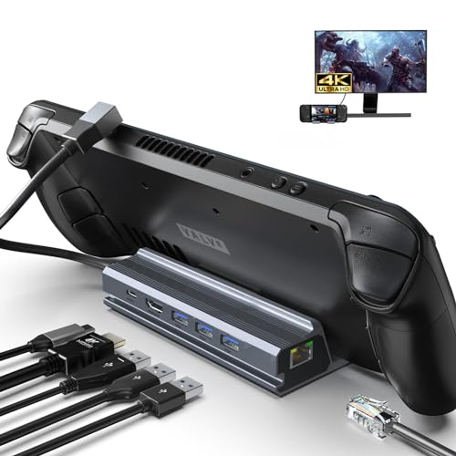 Dockingstation für Steam Deck 6 in 1 Steam Deck Dock mit HDMI 2.0 4K@60Hz, 100Mbps Ethernet, 3 USB A 3.0 und 100W USB C Ladefunktion Kompatibel mit TV, Switch, Tablet von Qhou