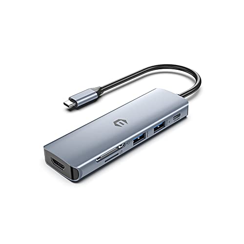 6-in-1 USB-C-Hub, Qhou USB-C-Adapter mit 4K HDMI, 3 USB 3.0, SD/TF Kompatibel mit MacBook Pro und Air USB-C-Laptops und Anderen Typ-C-Geräten mit 100W Schnellladeunterstützung von Qhou