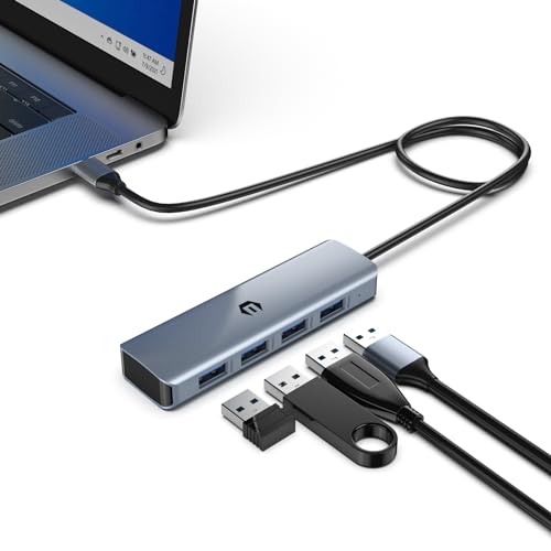 USB Adapter HUB, USB 3.2 HUB, ultraschlanker tragbarer Daten Hub, 4xUSB 3.2, kompatibel mit Windows, macOS, Linux, Chrome OS Systemen, Aluminium von Qhou