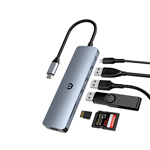 USB C HUB, USB C Adapter, 7 in 1 USB C Adapter 4K HDMI, 3 USB 3.0, 100W PD, SD/TF kompatibel mit MacBook, MacBook Pro/Air, Mac Mini, iMac MacPro von Qhou